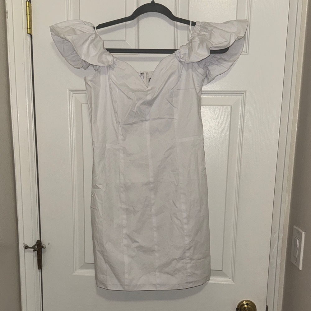 Steve Madden Ruffle Off-Shoulder Sleeve White Mini Dress